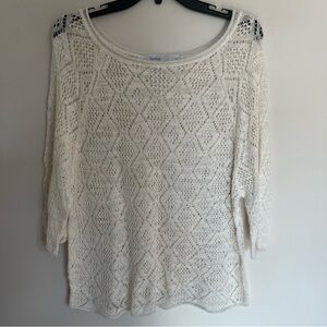 Women’s Skovhuus Open Knit White Boat Neck 3/4 Sleeve Sweater Size Large